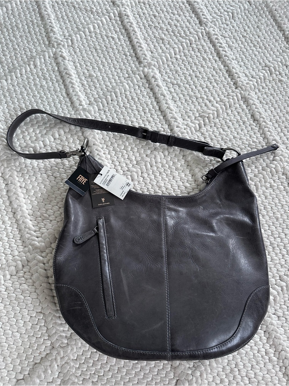 Frye Carbon Black Leather Messenger Bag with Silver Hardware - Picture 2 of 6